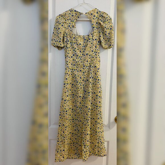 Urban Revivo Ruched Yellow Floral Midi Dress - Picture 2 of 5